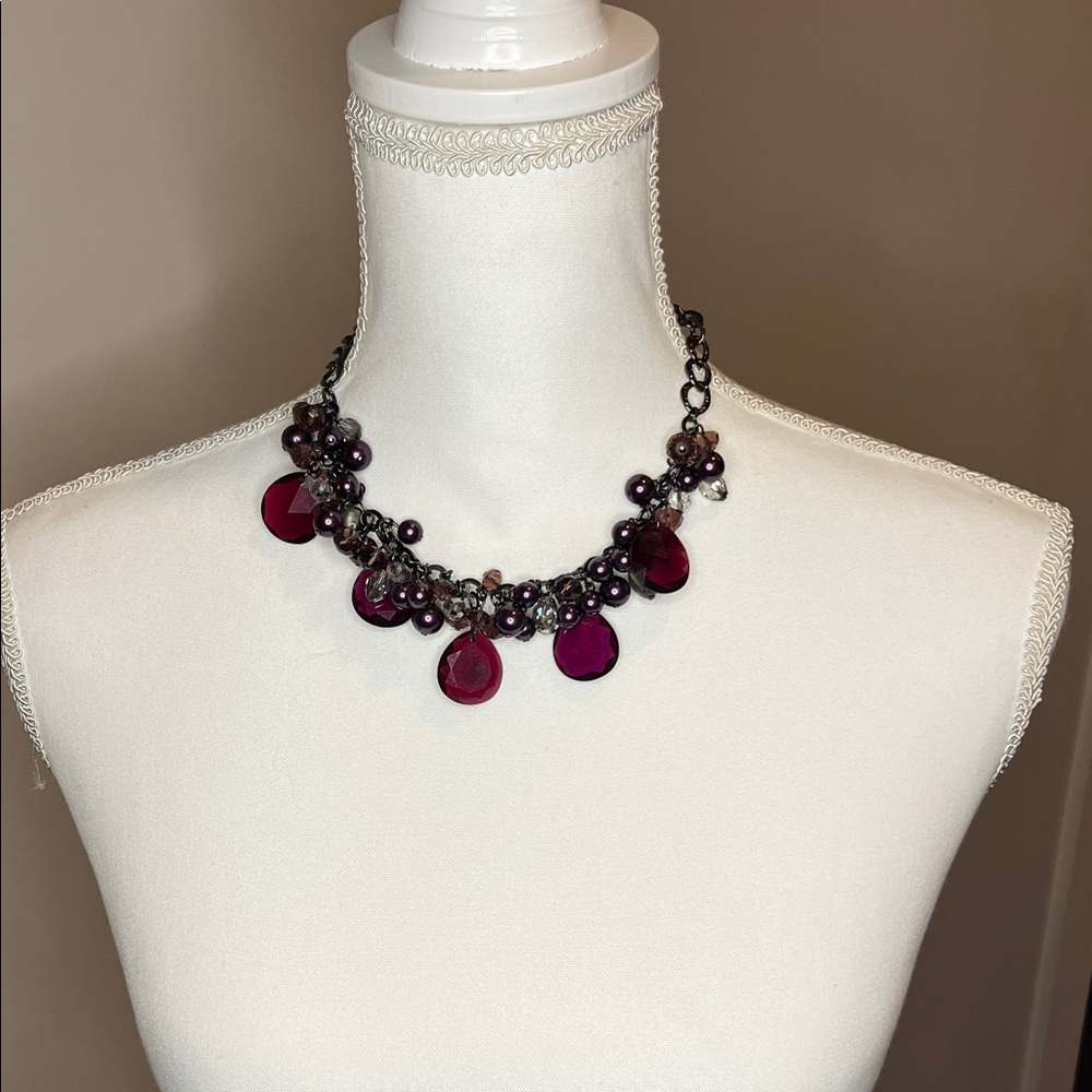 White House Black Market Burgundy Beaded Necklace